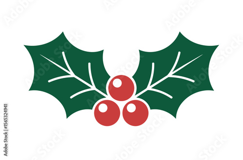 Simple Christmas Holly Design with Red Berries