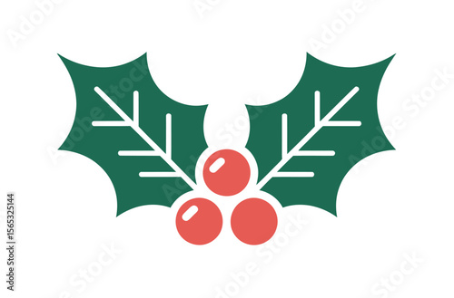 Simple Christmas Holly Design with Red Berries