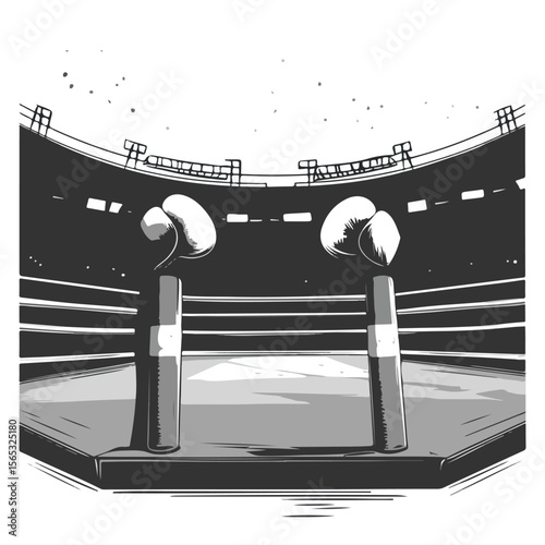 Dynamic Boxing Stadium Cartoon Vector Illustration in Grays