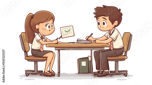 Discussion between boy and girl on topic, professional discourse image