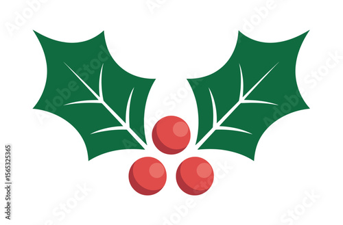 Simple Christmas Holly Design with Red Berries