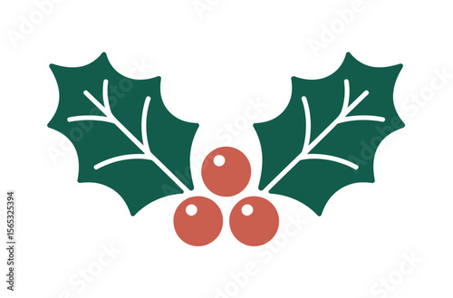 Simple Christmas Holly Design with Red Berries