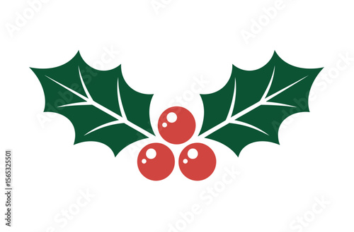 Simple Christmas Holly Design with Red Berries