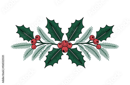 Vintage Holly and Berries Clipart Illustration