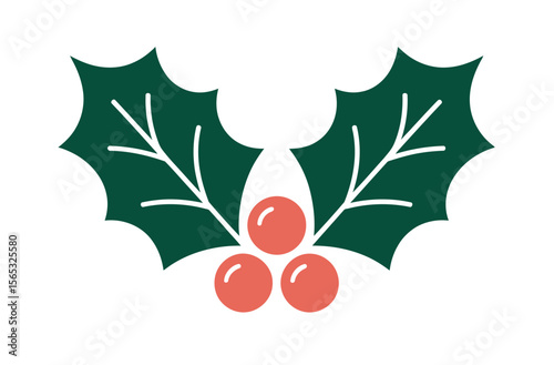 Simple Christmas Holly Design with Red Berries