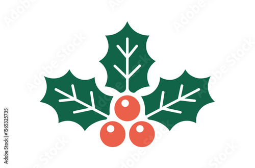 Simple Christmas Holly Design with Red Berries