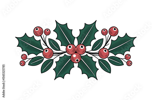 Vintage Holly and Berries Clipart Illustration
