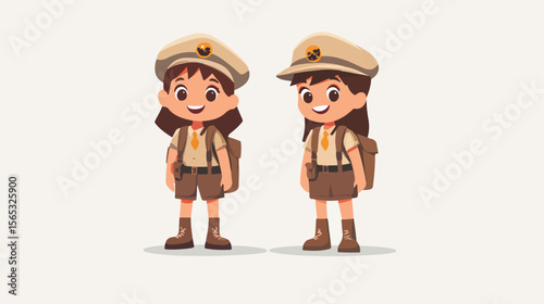 Scout Boy and Girl in Uniform Isolated Vector Illustration