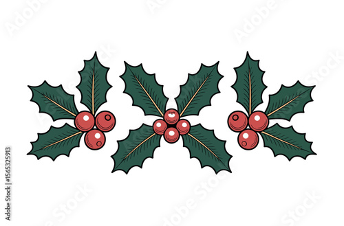 Vintage Holly and Berries Clipart Illustration