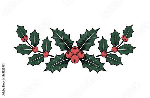 Vintage Holly and Berries Clipart Illustration