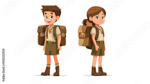 Scout Uniformed Boy and Girl on White Background Vector Illustration