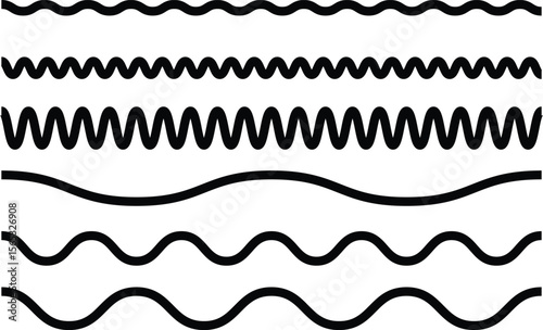 A versatile set of seamless black wavy line patterns and dividers in various styles and thicknesses