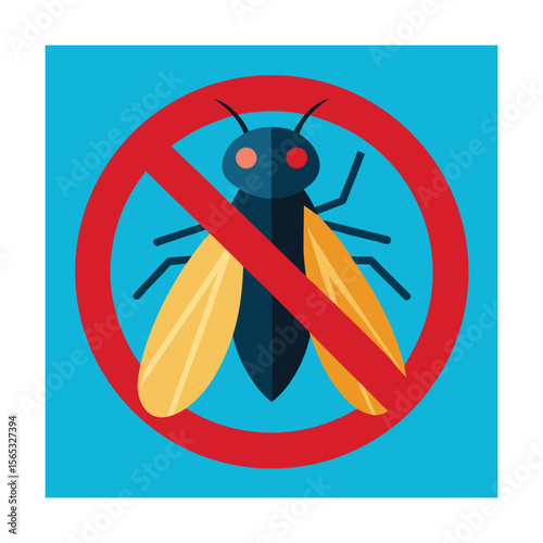 Cicada Insect with Red Ban Symbol Flat Vector