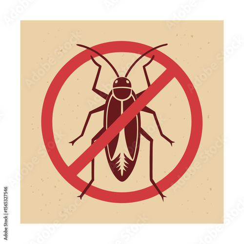 Cockroach Icon with Crossed Out Red Circle Symbol