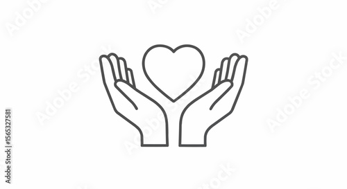 Illustration of two hands holding a heart shape with a thin outline on a white background design element