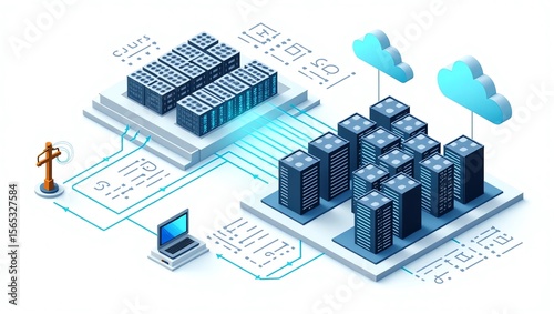 Modern data storage solutions with cloud computing concepts and servers