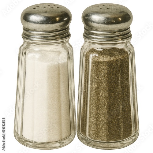 Glass salt pepper shakers filled with seasoning transparent background a pair of classic kitchen utensils