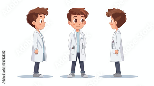 Young Boy in Science Gown on Isolated Flat Vector Illustration