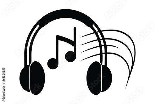 Music Notes with Headphones smooth vector silhouette illustration