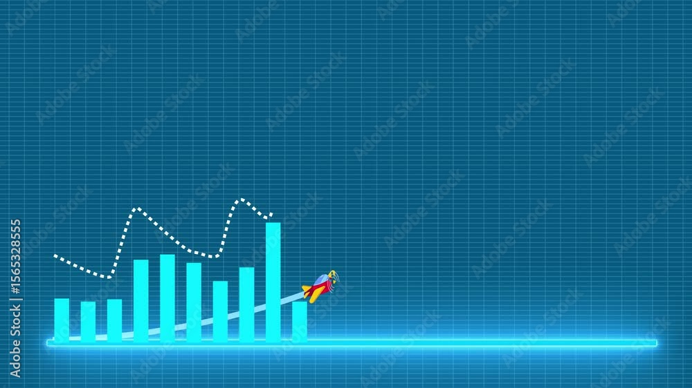 showing marketing sales profit increasing to future target . Excellent financial status of corporate business rise up. Digital blue bar chart with growing business concept. Hi-tech style technology...