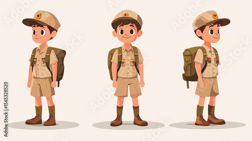 Young Boy in Scout Uniform Flat Vector Illustration
