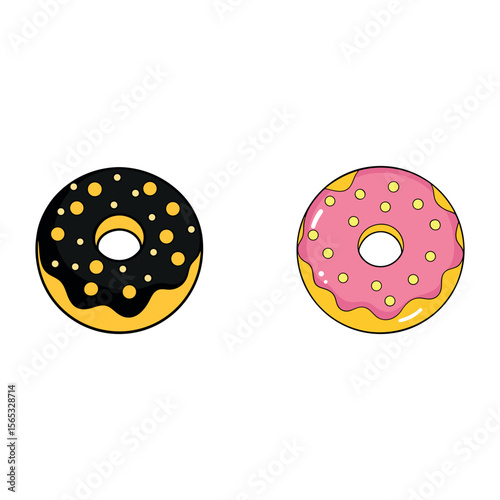 A drawing of a donut with blue icing and yellow polka dots