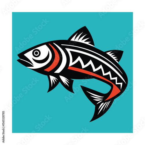 Bass Fish Graphic Featuring Tribal Pattern Design