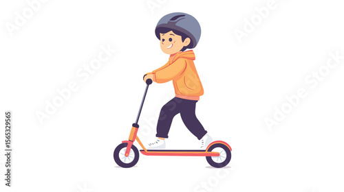 Young Boy Riding Kick Scooter Icon Isolated on White Background