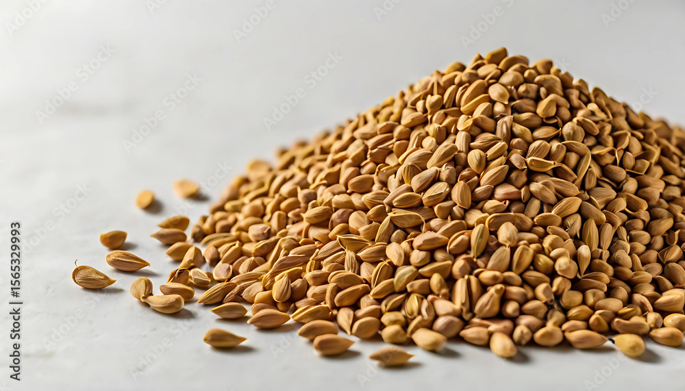 Obraz premium Pile of Fenugreek Seeds on Textured Background: Culinary Spice and Herbal Ingredient