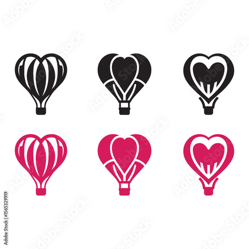 Heart shape air balloon logo vector on white background. Air balloon icon
