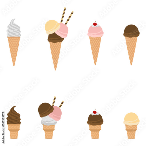 ice cream cone set vector illustration isolated on white background.