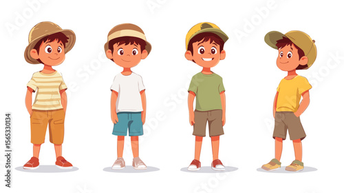 Young Boy in Summer Fashion Flat Vector Illustration