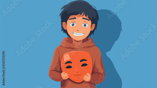 Struggling with Depression and Putting on a Happy Mask - Vector Illustration