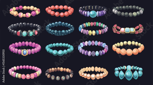 Elegant Bracelets with Gemstones Flat Vector Illustration