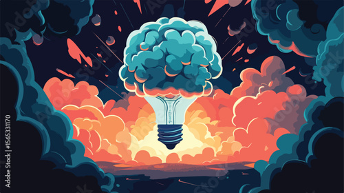Creative Brainstorming with Light Bulb, Vector Illustration Design