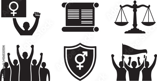 Civil Rights Law Symbols Silhouette Set Design with Justice and Equality Themes