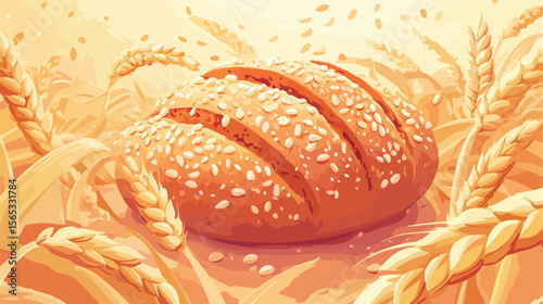 Bread and Wheat Ears Flat Vector Illustration