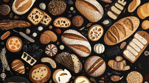 Variety of Fresh Bread Products Flat Vector Illustration