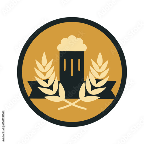 Vintage Beer Label With Hops Decoration Silhouette