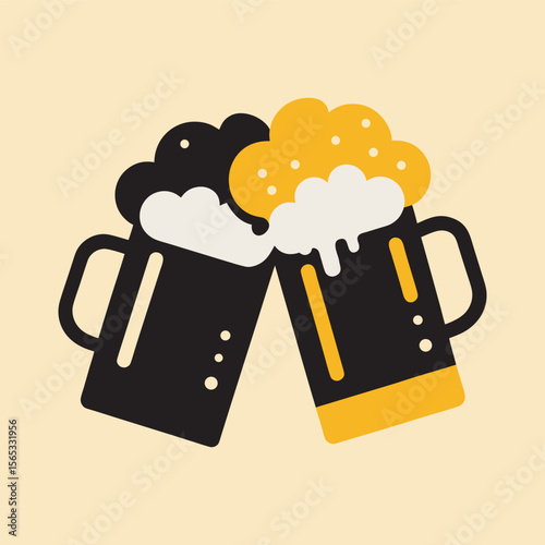 Cheers With Two Beer Mugs Vector Illustration