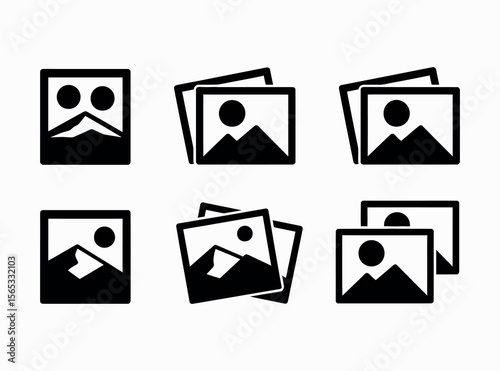 Simple design photography icon set vector.  Gallery icon set. Image gallery. Picture symbol .Photo signs. Silhouette of an image, Photo album icon. Vector illustration. picture icons, gallery icons.