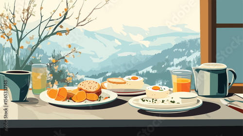 Fresh Food Breakfast Concept Flat Vector Illustration