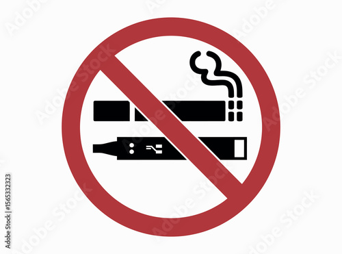 No Smoking and Vaping Allowed Signs. Cigarette and E-Cig Prohibition Symbols. Smoking Area Vector Illustration. no smoking, no vaping, smoking ban, vaping ban, warning, health, public place, tobacco.