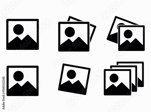 Simple design photography icon set vector.  Gallery icon set. Image gallery. Picture symbol .Photo signs. Silhouette of an image, Photo album icon. Vector illustration. picture icons, gallery icons.