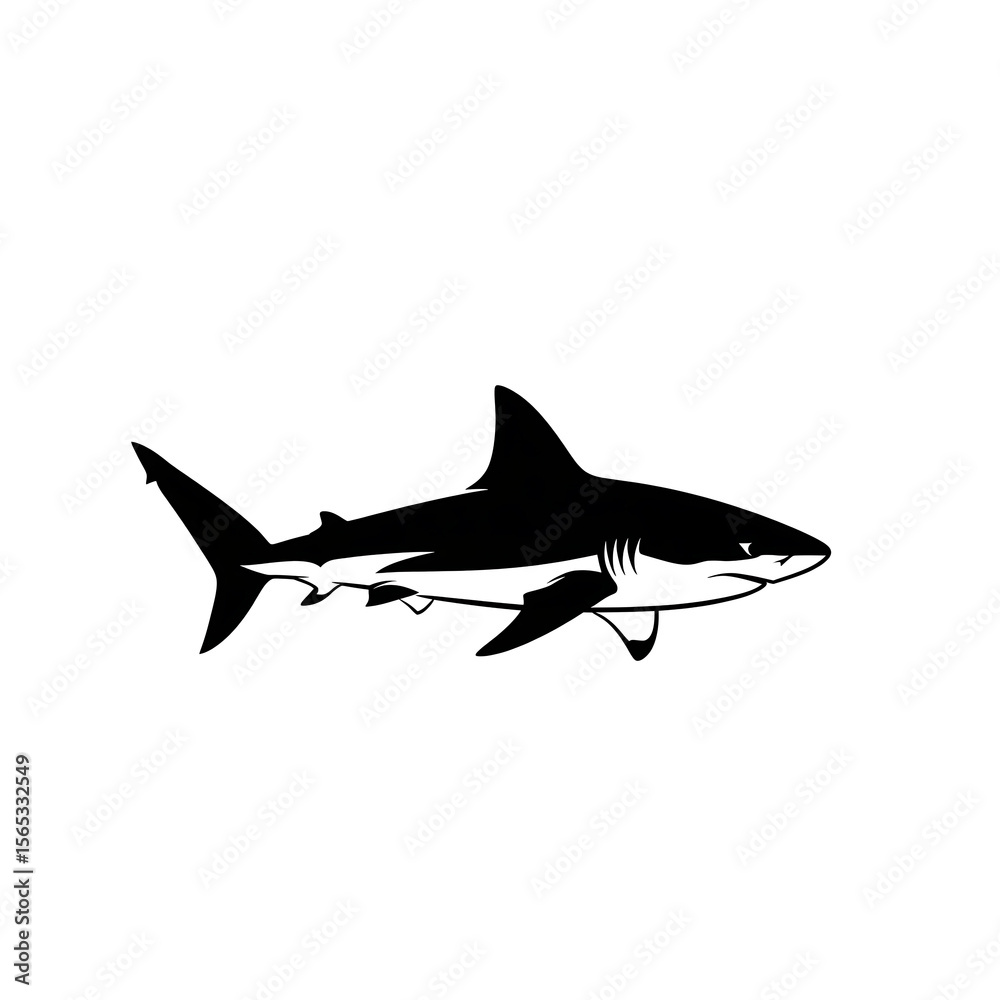Fototapeta premium Black Shark Silhouette Vector – Minimal Marine Animal Icon on White Background