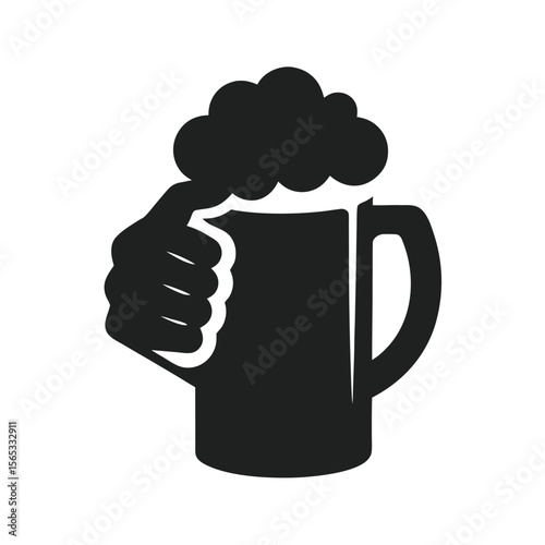 Hand Holding Chilled Beer Mug Silhouette