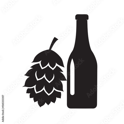 Beer Bottle With Hops And Leaves Illustration