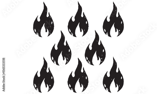 Crayon drawn fire flames icons collection. Hand drawn doodle flames stickers. 