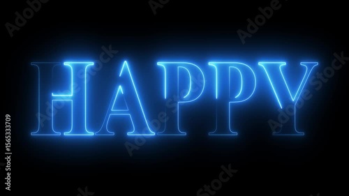 Glowing Neon “Happy” Text Animation Vibrant Blue Neon Happy Typography.