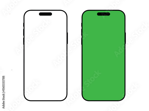 Vector mobile phone mockups - Collection of various unbranded fictional smartphones with blank empty screen. Smartphone Mockups in Black and Green flat lay with shadow and light grey background